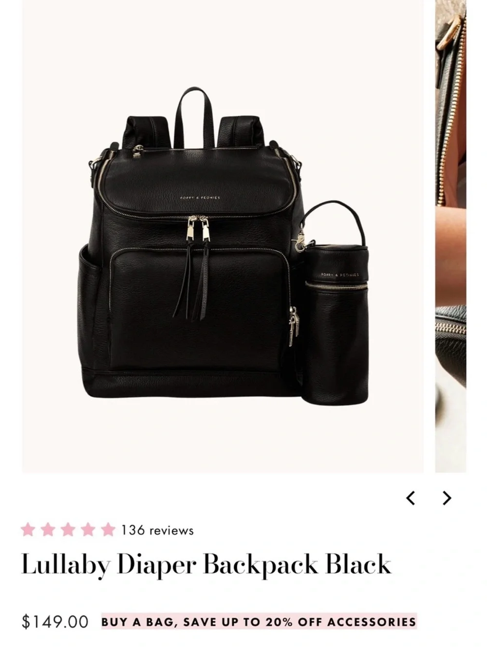 Poppy & Peonies Lullaby Diaper Backpack - Black